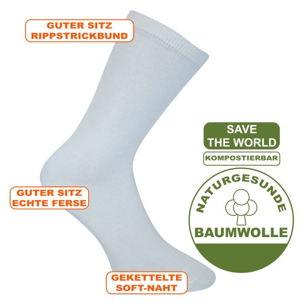 Weiße Socken für Damen und Herren -save the world- GOTS Bio Baumwolle
