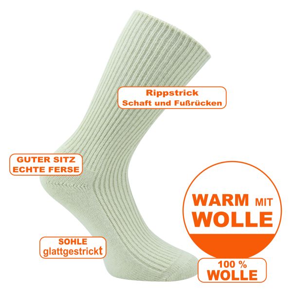 Mollig warme Socken für Damen und Herren aus 100% Schaf-Schurwolle von Nordpol rohweiß