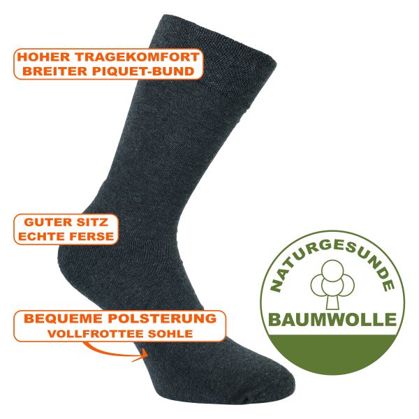 Bequeme Herren Wellness WALK Socken mit stoßdämpfender Fußbett-Frottee-Polsterung anthrazit