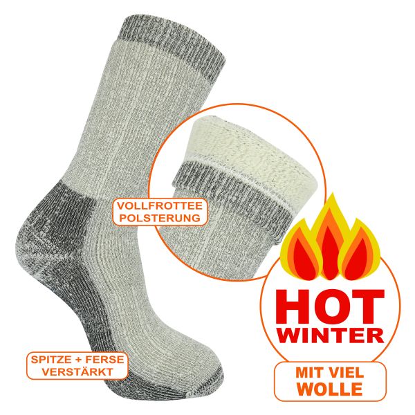 XTREME Heavy-Thermo Wander & Trekking Woll-Socken mit viel Merino Wolle grau