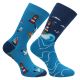 Blaue Motiv Socken Urlaubsstimmung mit Meer, Wellen, Boote, Leuchtturm Thumbnail