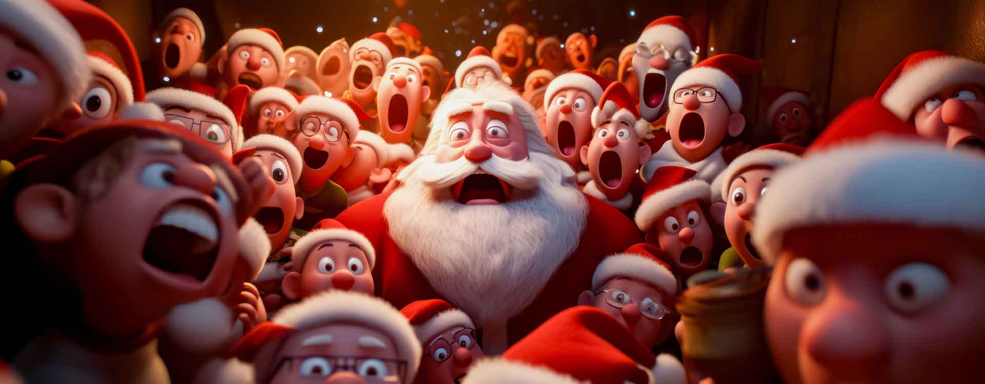 Überraschter Weihnachtsmann mit Weihnachts-Elfen
